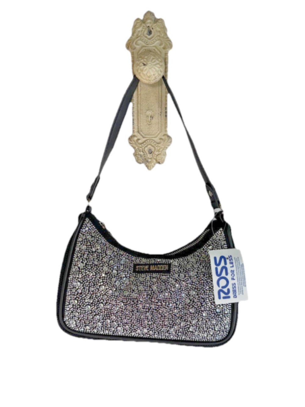 Steve Madden Black Rhinestones Bpauli Shoulder Bag Purse DR127825 Glamour 9x6 in